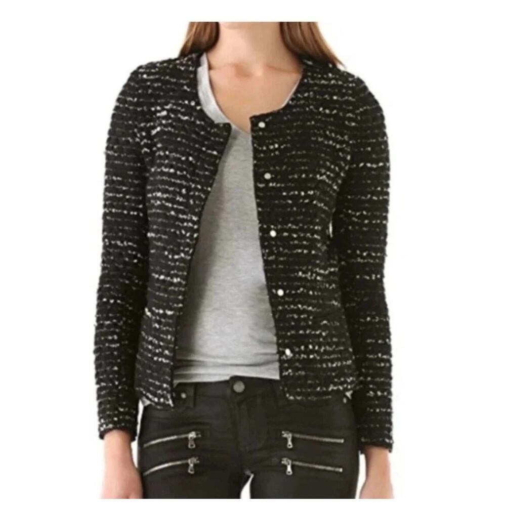 NEW IRO Black Tweed Boucle Molly Collarless Blazer Jacket Size US/0